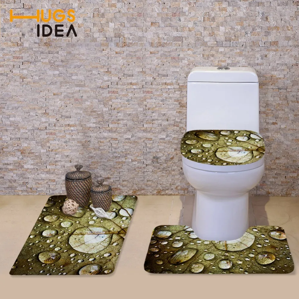 HUGSIDEA 3pcs/set 3D Toilet Seat Covers Unique Green Plants Design Home