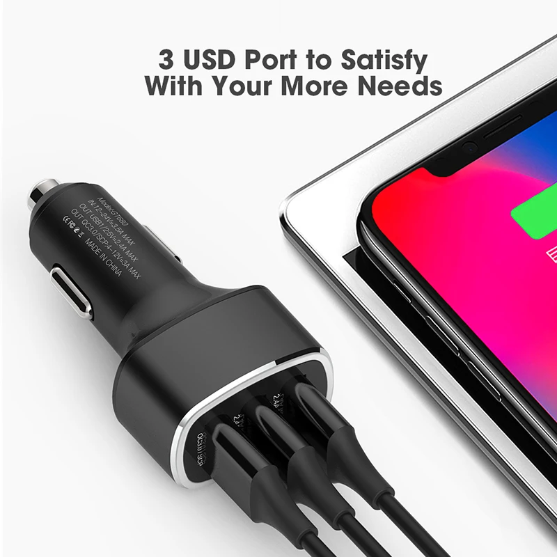 Автомобильное зарядное устройство с разъемом для прикуривателя Quick charge 3 0 USB