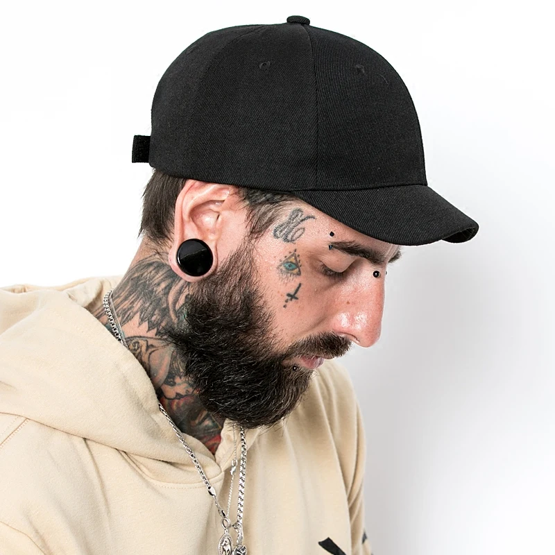 Berretto Da Baseball Uomo In Lana - Visiera Corta 5cm, Nero, Chiusura Con Fibbia, Cappello Da Papà