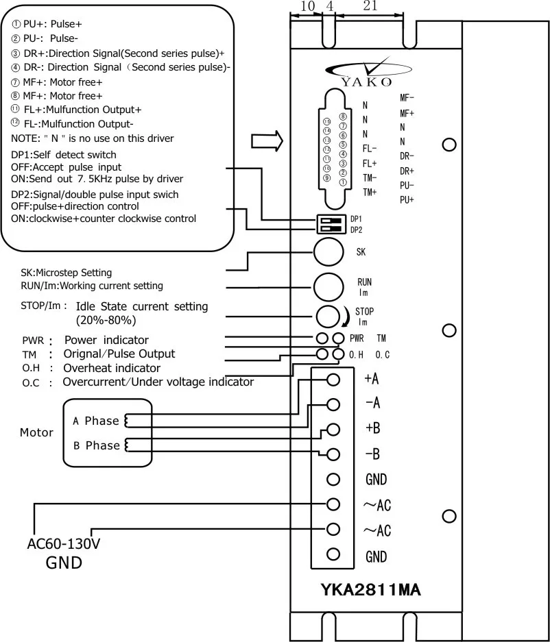 YKA2811MA шаговый двигатель, постоянный крутящий момент драйвер, AC60V-AC130V