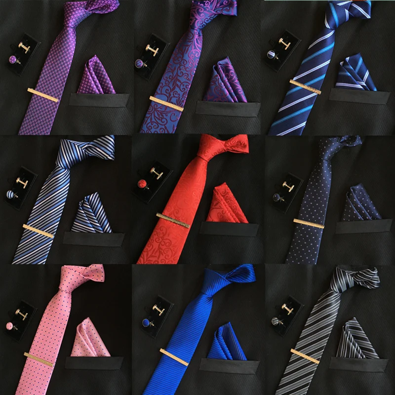 

necktie set 4 pcs men floral neck tie plaid tie gift Wedding Red Striped 8cm Navy Blue Jacquard Woven black Solid Camouflage box