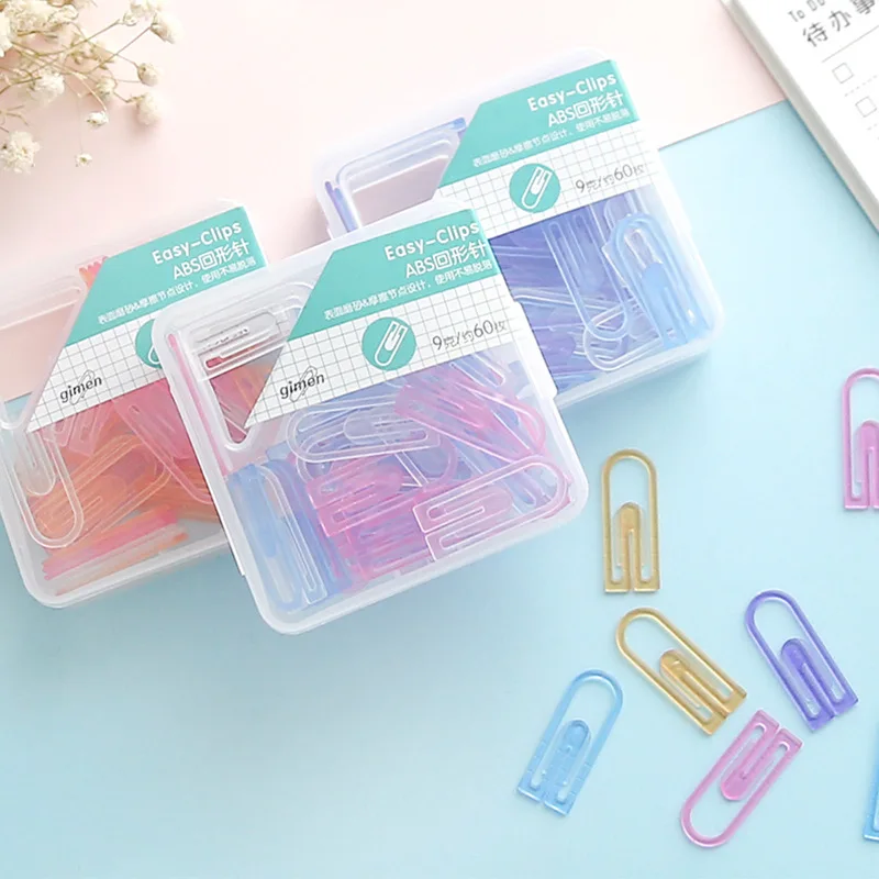 

60pcs / Set Of Simple Plastic Colorful Paper Clips Paper Clips Notes Classified Clips Children Student Stationery School Office