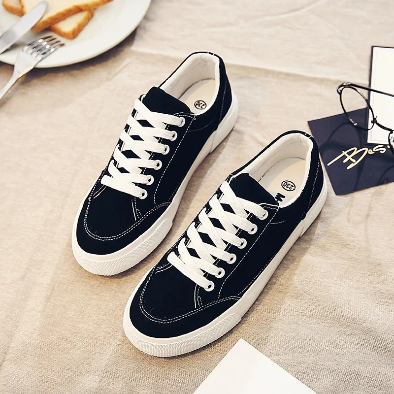 

Women's sneakers new fashion lace black white red canvas shoes summer casual canvas shoes women