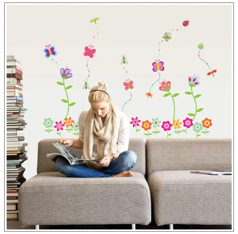 

Cartoon Butterfly Flower Children room for girls bedroom wall stickers PVC environmental stickers 7042