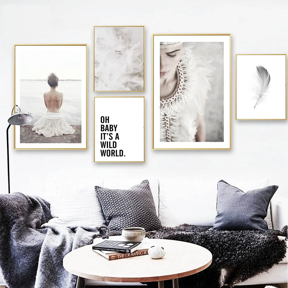 Scandinavian-Tribe-Girl-Feather-Canvas-Poster-and-Print-Wall-Art-Abstract-Painting-Nordic-Decoration-Pictures-Modern