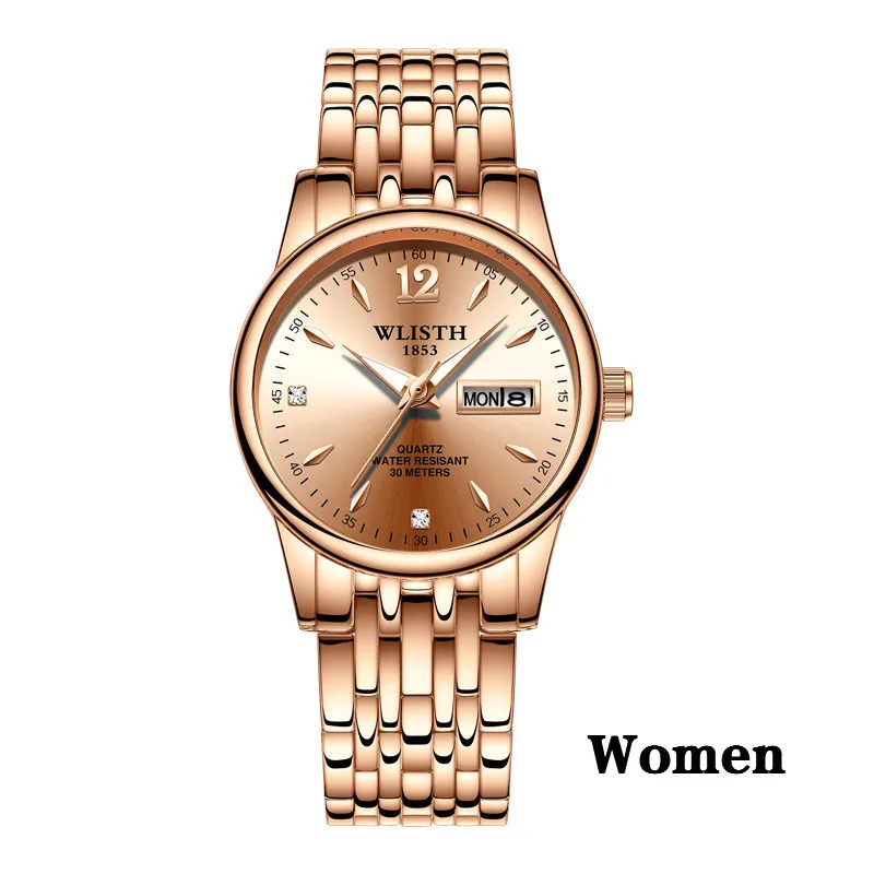 ЖЕНСКИЕ НАРЯДНЫЕ часы из розового золота и нержавеющей стали, WLISTH, брендовые Модные женские наручные часы, кварцевые часы с датой недели, женские роскошные часы - Цвет: women rose gold