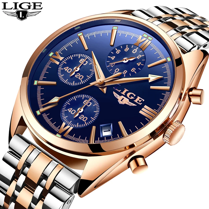 

LIGE Luxury Brand Men's Quartz Watch Men's Waterproof Fashion Casual Sport Watch Stainless Steel Men's Watch Relogio Masculino