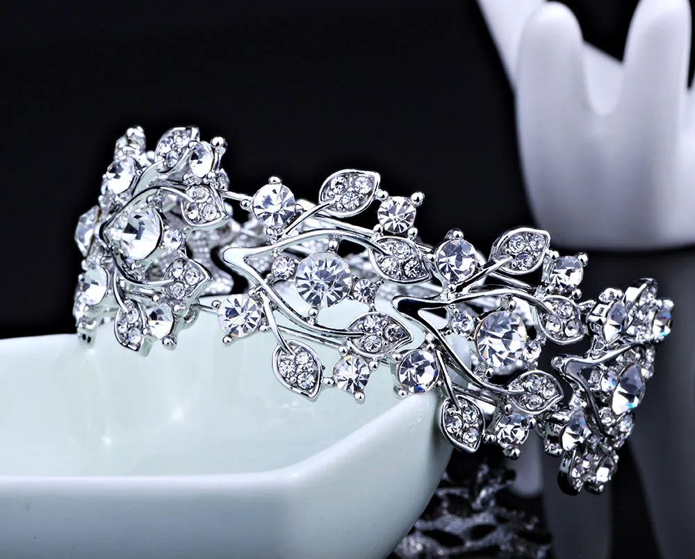 FARLENA Свадебные украшения серебряный, покрытый, гравированный Цветочная манжета браслет со стразами Изысканный хрусталь браслеты и браслеты для женщин