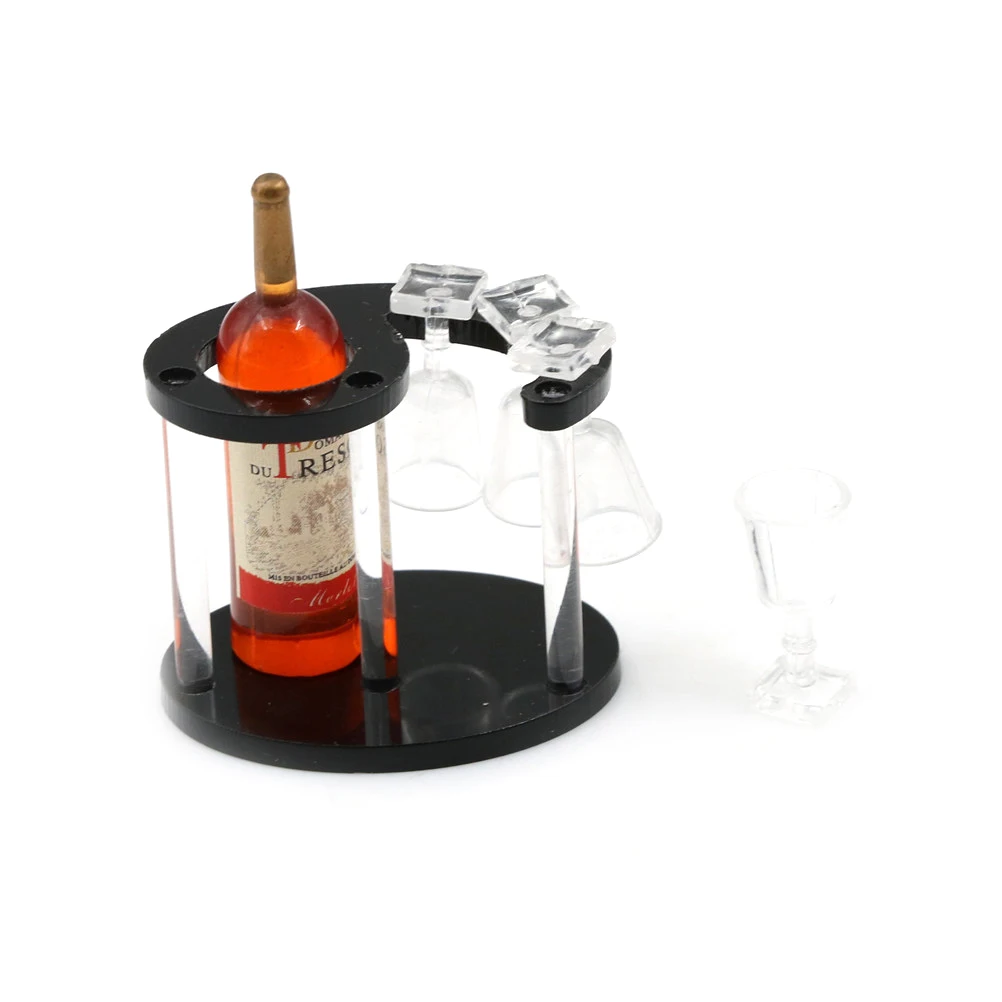 

1Set New Doll Accessories Champagne Bottle Wine Rack with Four Glasses 1:12 Doll's House Miniature Set