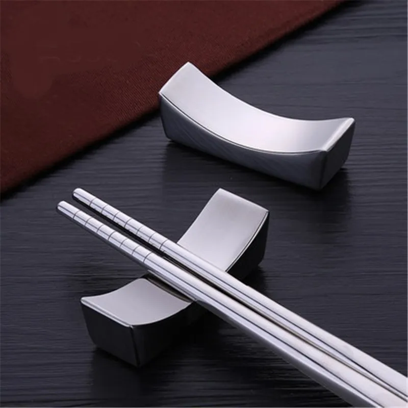 

100Pcs/Lot Chinese Chopstick Rest Traditional Irregular Square 304 Stainless Steel Chopsticks Holder Rack Frame Kitchen Tools