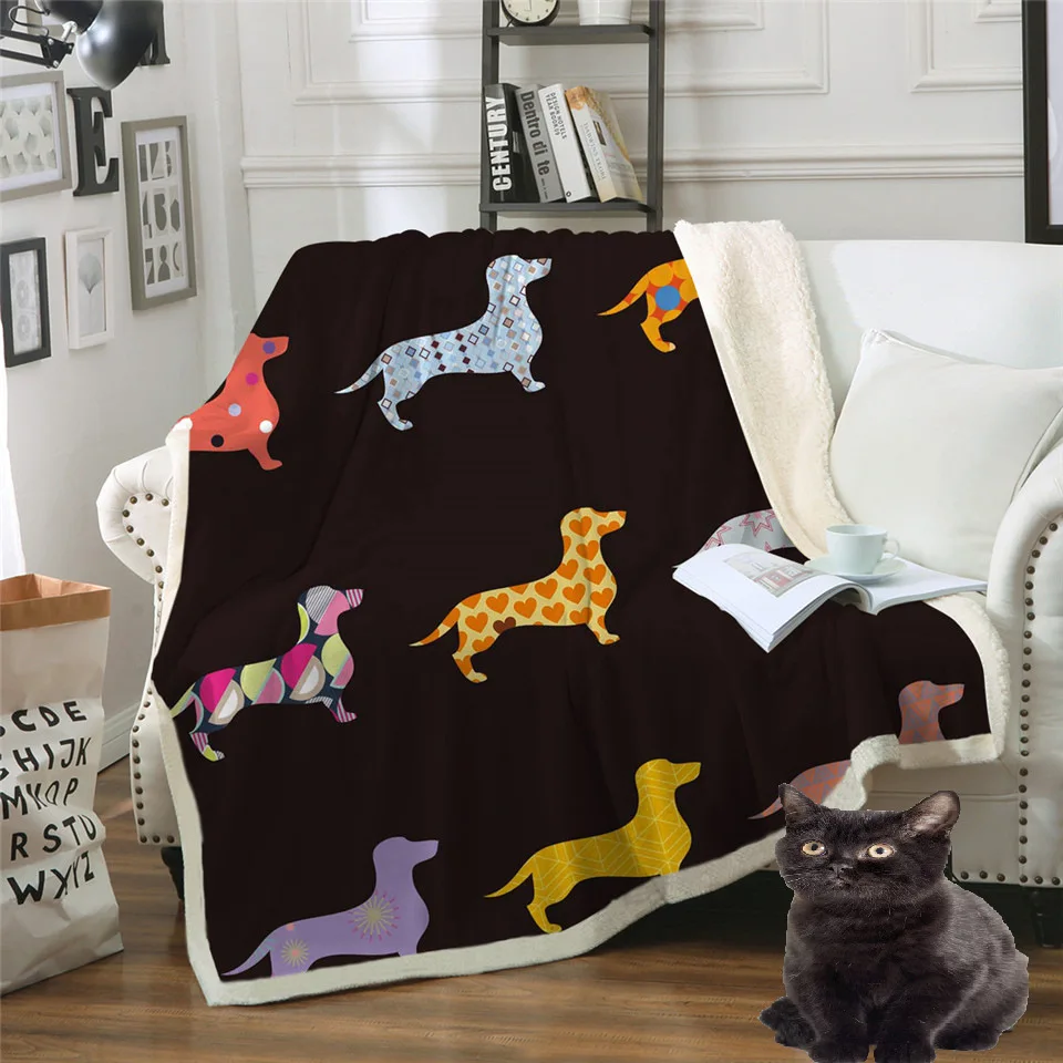 

New Fashion Dachshund Flannel Blanket Cartoon Colorful Coral Fleece Blanket for Kids Bed Throws Dog Puppy Warm Soft Bedspreads