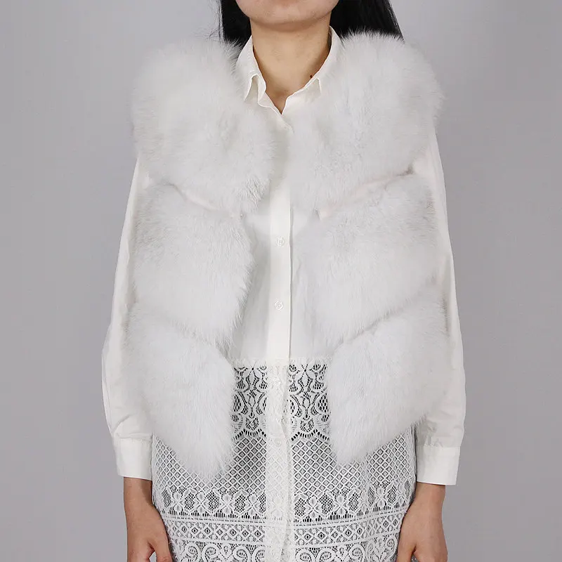 QIUCHEN PJ8001 Женское пальто Полный Пелт натуральный Лисий мех жилет модный жилет из натуральной кожи жилет сплошной - Цвет: natural white