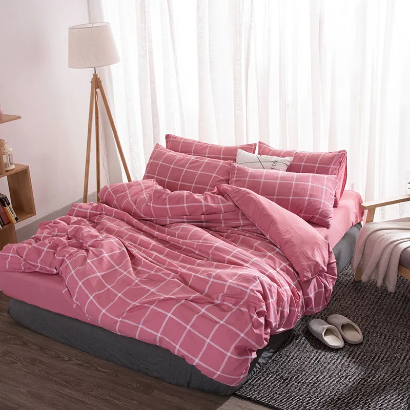 Pink Plaid 4 шт. Комплект постельного белья производитель пододеяльник домашний текстиль комплект постельного белья King size Простыня Комплект постельного белья s для девочки - Цвет: Pink Plaid