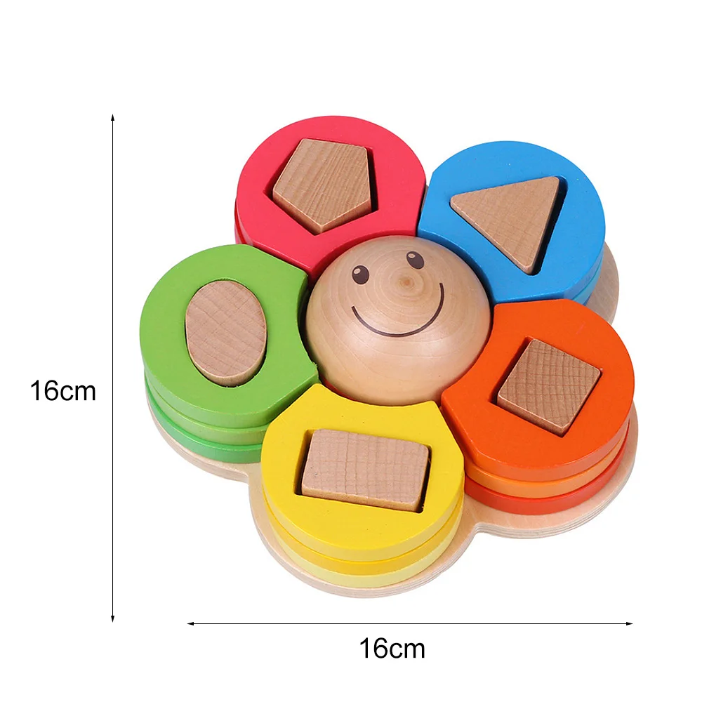 Baby Early Educational Wooden Layered Puzzle Enlightenment Toy Flower Shape Set 16*16cm