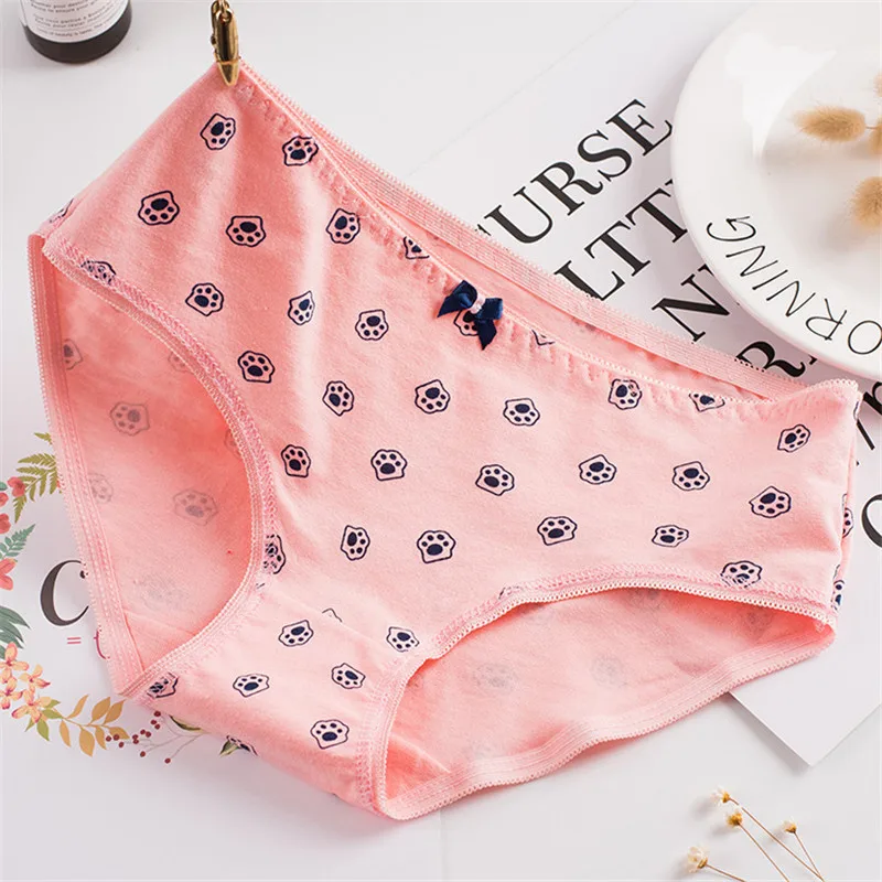 4Pcs / Lot Hot Sale women's Panties New Sexy Calcinha Female Casual Cute Girl Tanga Cotton Underwear Cats printed Women Briefs