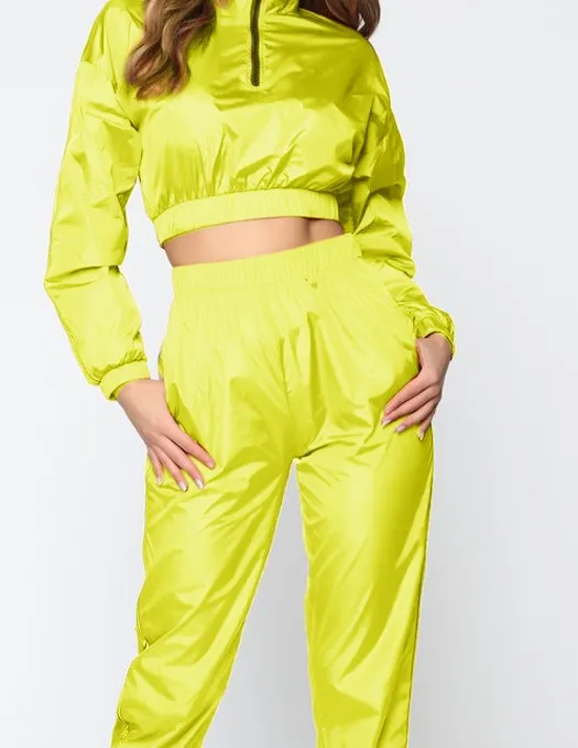 yellow Sfit Женский комплект из 2 предметов, укороченная куртка и спортивные костюмы для бега, Повседневная Толстовка, спортивные штаны для бега, костюм на молнии, однотонный спортивный костюм, наборы - Цвет: yellow