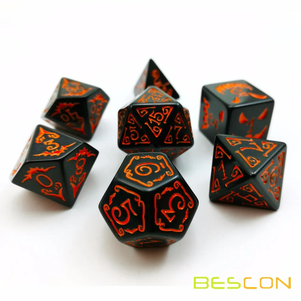 Bescon Halloween Polyhedral Dice 7pcs Set, Halloween RPG Dice Set d4 d6 d8 d10 d12 d20 d% Set of 7 Dice-DnD