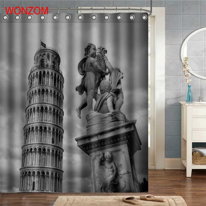 WONZOM 3D Ангел скульптура занавеска для душа с 12 крючками для ванной комнаты декор Современная Ванна водонепроницаемый занавес аксессуары для ванной комнаты