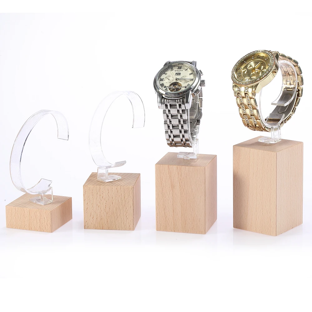 Beste 4 Stuks Per Set Luxe Goede Kwaliteit Natuurlijke Timber Houtnerf Horloge Display Standhouder Met Goede Cirkels