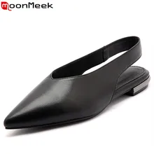 MoonMeek/ Новое поступление; женские туфли на плоской подошве; модные тонкие туфли из натуральной кожи с острым носком; сезон весна-осень; элегантные туфли в студенческом стиле