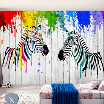 

Colorful Zebra Graffiti Wallpaper Personalized Customization Modern Fashion Living Room Kid's Room Landscape Home Decor 3D Mural