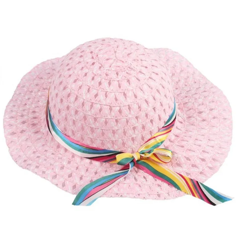 1pc/lot Kids Girls Baby Lace Node Brim Summer Beach Sun Straw Hat Cap