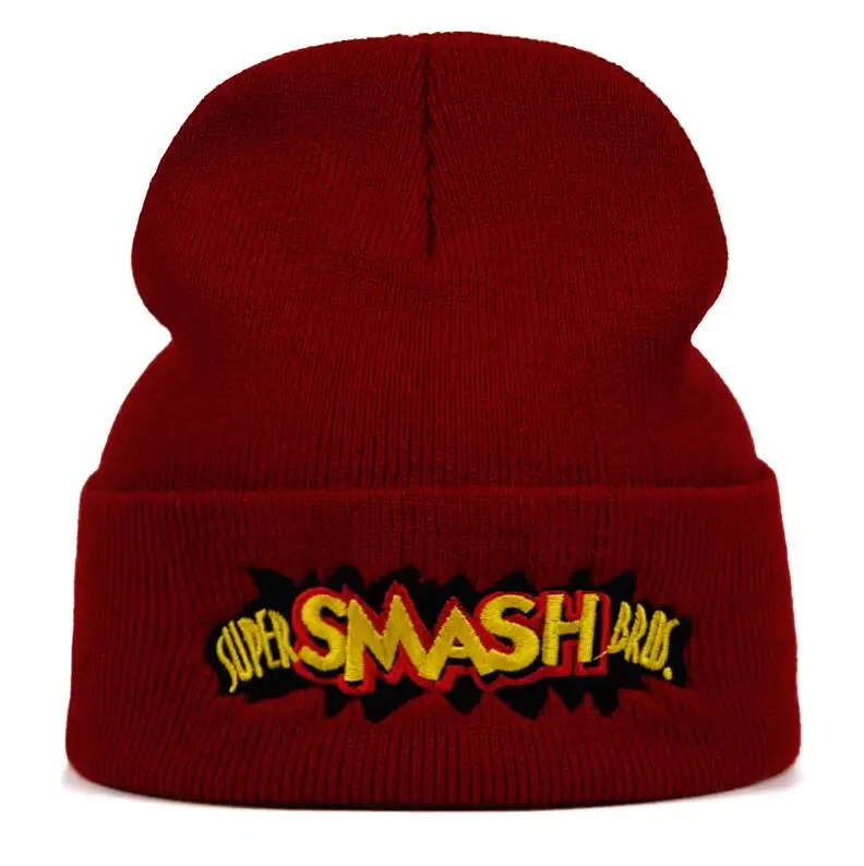 Супер Smash Bros Beanie вязаная зимняя шапка однотонный хип-хоп трикотажный свитер шляпа костюм капитана аксессуар подарки теплая зима - Цвет: Бургундия