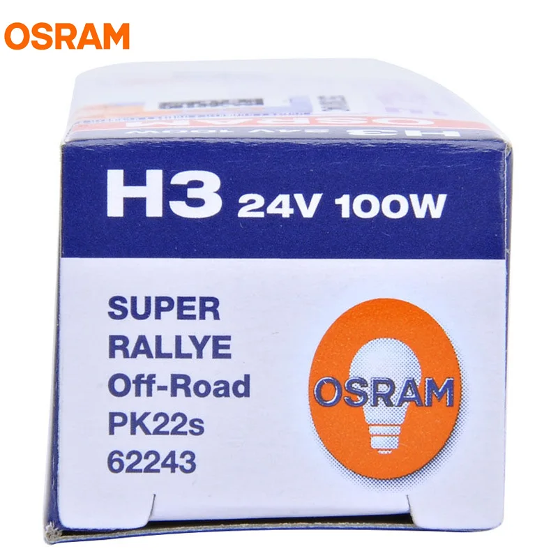 OSRAM H3 62243 24 в 100 Вт PK22s внедорожная стандартная галогенная лампа для внедорожных фар, УФ-фильтр, супер RALLYE 1X