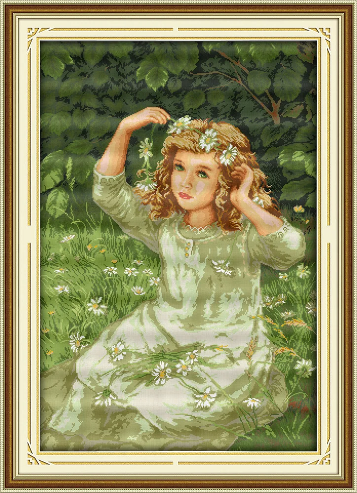 Joy Sunday Abeautiful girl in Garland DMC Счетный Китайский Набор для вышивки крестиком