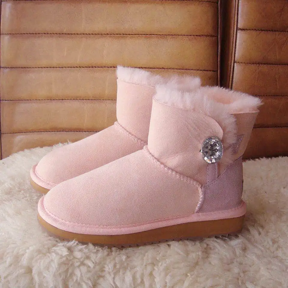 pink The latest high-quality snow boots in Europe in, real sheepskin, natural wool, women's shoes, 6 colors, free delivery - Цвет: pink