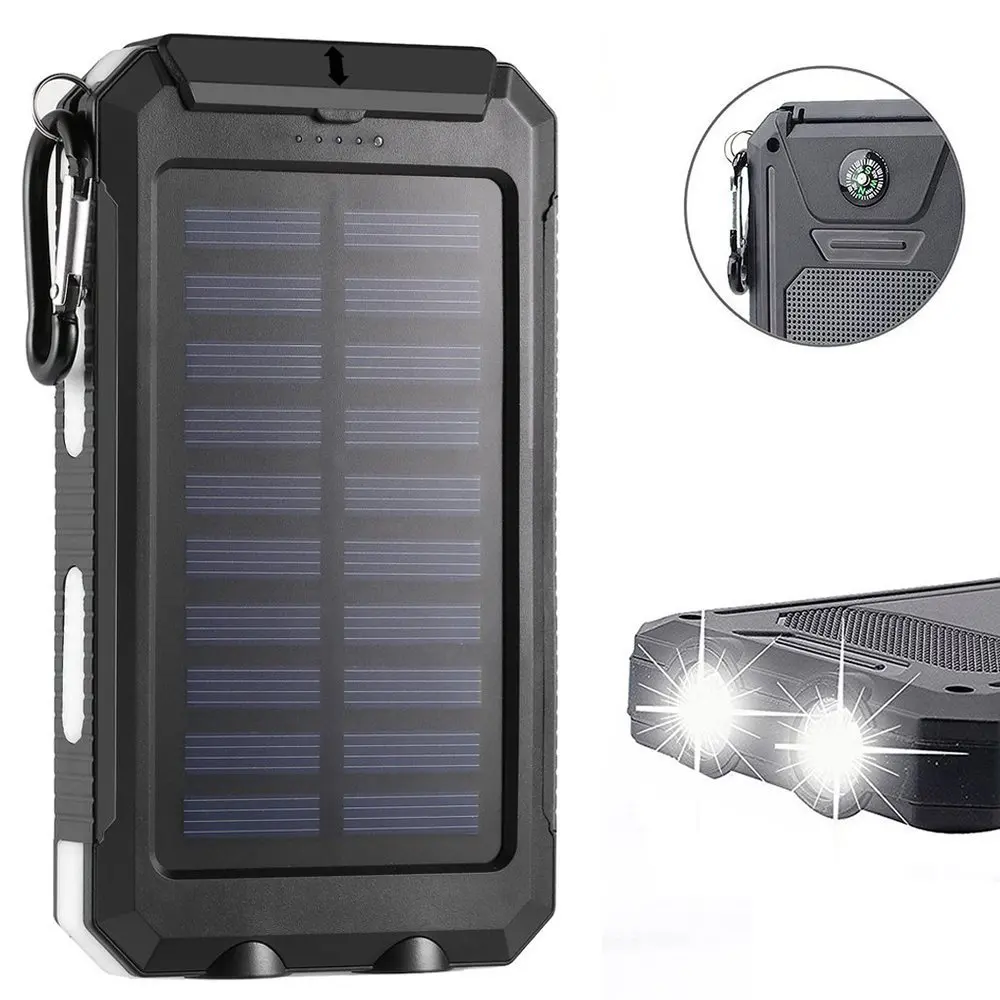Solar Power Bank 10000mAh Dual USB Externe Wasserdichte Polymer Batterie Pack mit Kompass Leichter Outdoor-Notfall Ladegerät Zelle