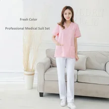 Медицинский Спа Красота салон на каждый день комплект Для женщин Slim Fit стоматологическая клиника короткий рукав доктор Костюм медика униформы. K3