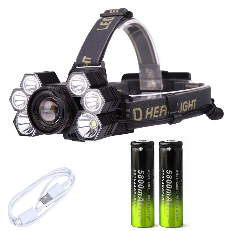 

50000LM XML 7x T6 Led Headlamp Zoomable Headlight Waterproof Head Torch flashlight Head lamp Fishing Hunting Light 18650 battery