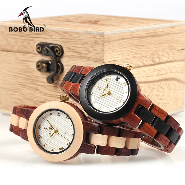 BOBO BIRD Two-tone Wooden Watches Women Top Luxury Brand Lady Timepieces Quartz Wrist Watches in Wood Gift Box Dropshipping OEM 2