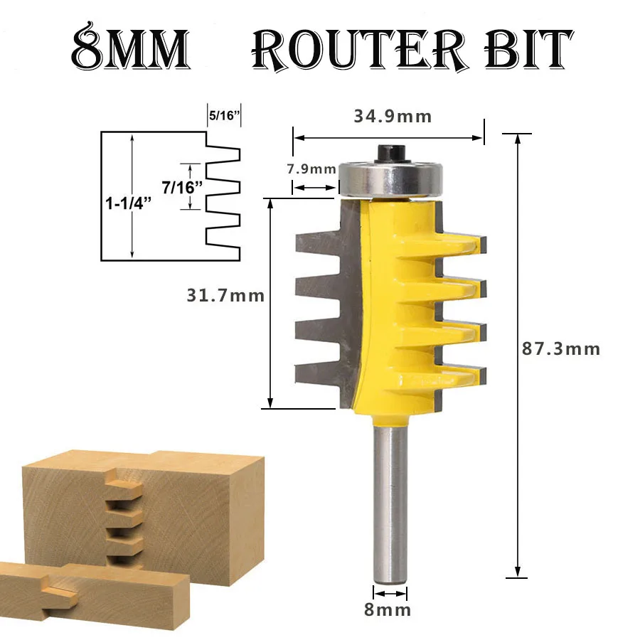

8mm Shank Rail Reversible Finger Joint Glue Router Bit Woodwork Tool Groove Milling Cutter DIY Woodworking Milling Cutter 81213