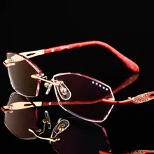 Роскошные очки без оправы, женские очки для близорукости по рецепту, диоптрийные стразы, высокие прозрачные линзы, красные женские очки для чтения