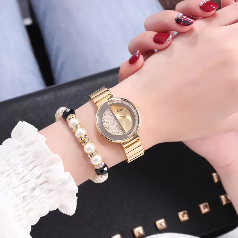 

New Women Watches Quartz Watch Ladies Alloy Watches Women Quicksand Rhinestone Bracelet Wristwatch 2 Pcs Set relogios feminino
