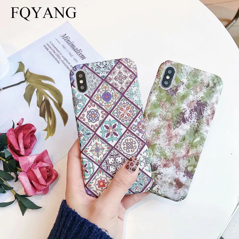 

FQYANG Luminous Case For Iphone X XR XS MAX Retro Marble Case For Iphone 6 Plus 7 Plus 8 Plus Hard PC Case Protective Back Cover