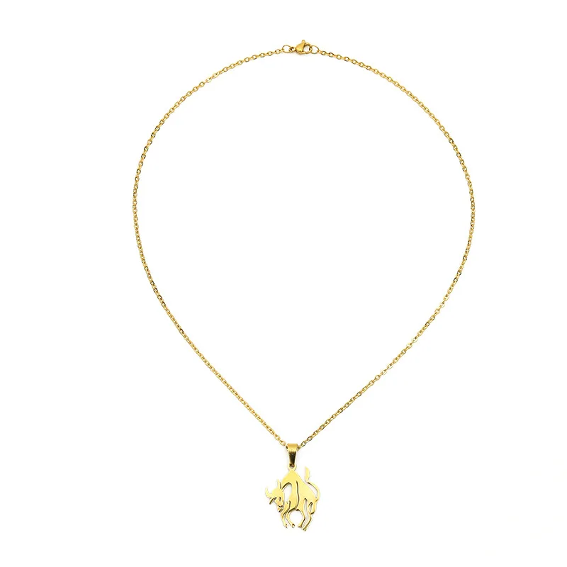 12 Constellation Pendant Necklaces Stainless Steel Zodiac Sign Virgo Libra Scorpio Necklace For Women Men Choker Collar Jewelry - Окраска металла: Gold Taurus