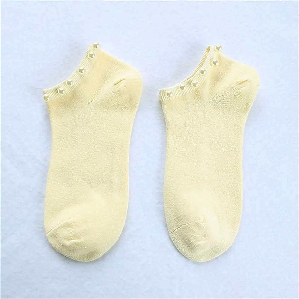 9 цветов, стиль, повседневные короткие носки для девочек, носки ярких цветов с бусинами, Носки ярких цветов,, женские хлопковые милые блестящие носки с грушей - Цвет: Light yellow