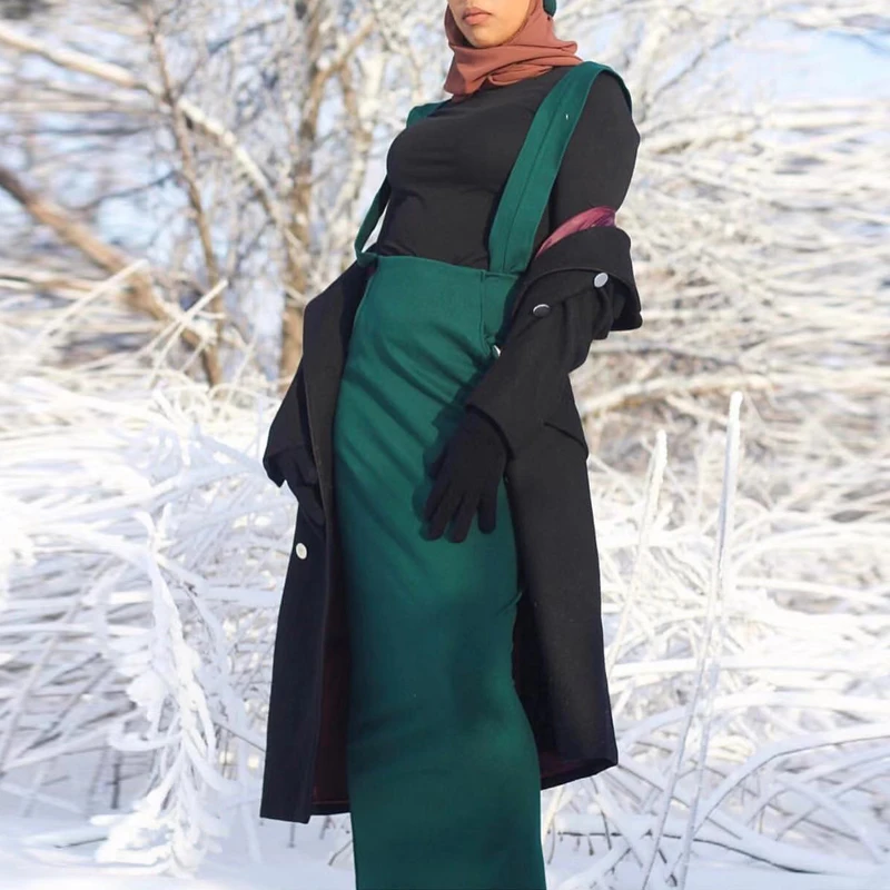 Vestidos abaya Дубай Турецкий Арабский Bodycon мусульманская юбка на подтяжках подтяжки хиджаб платье Катара Женская турецкая исламская одежда