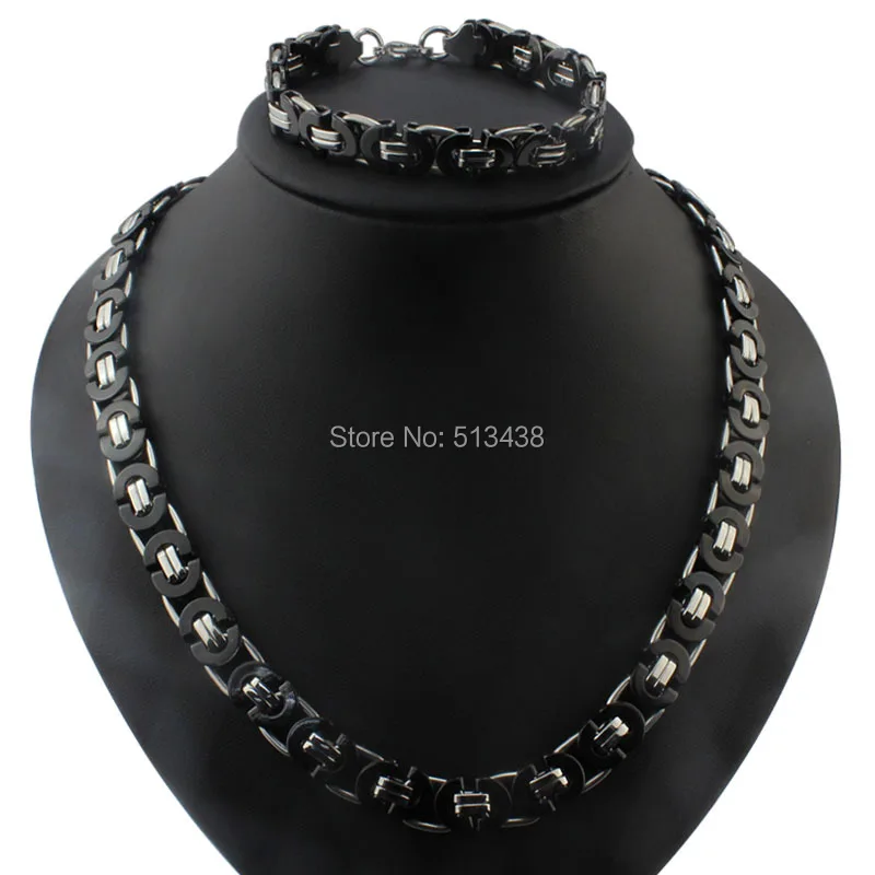 5 Set in bulk Stainless Steel Flat Black Silver Byzantine Chain