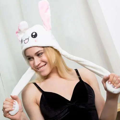 

Woman Cute Cartoon Gift Plush Toy Move Rabbit Ear Hat Pinching Airbag Cap Bunny Hat Women Funny Hats Caps