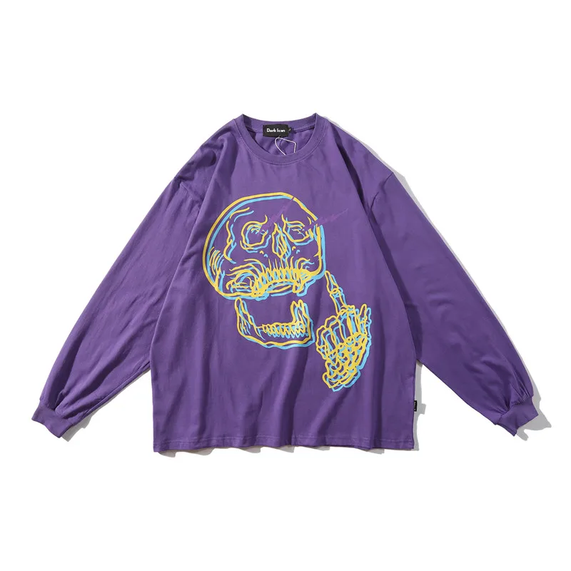 purple tshirt Мужская футболка с принтом скелета темных икон, уличная мода с длинным рукавом, мужские футболки в стиле хип-хоп, футболки - Цвет: purple tshirt