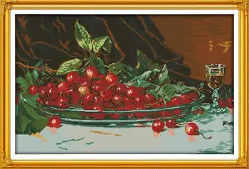

Free hobby Oil painting cherries DIY Needlework 14CT 11CT DMC Counted Cross Stitch Kits for Embroidery Knitting Needles Crafts