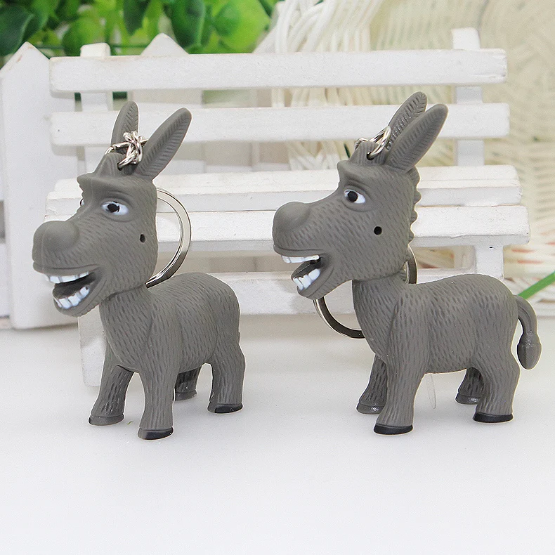 new hot sale creative donkey keychain with Led Flashlight Bag hanging keyring gift for students and women