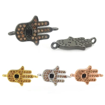 

Classic Micro Pave Champagne CZ hamsa Hand Bead Charm Pumped Eye Connector Bead For Bracelet DIY Evil Eye Findings