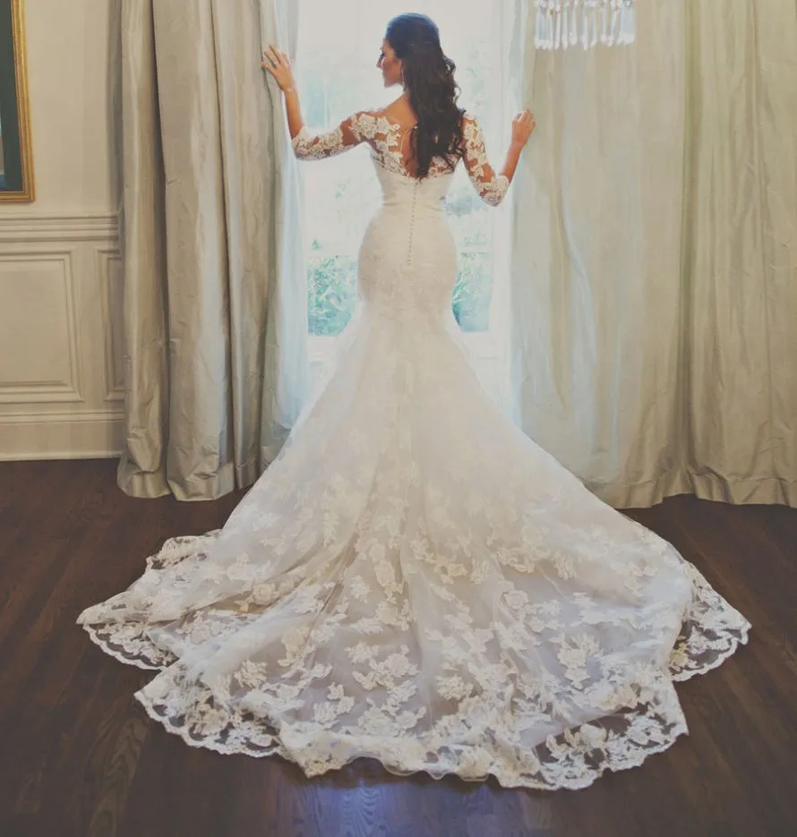 Mermaid Illusion Lace Wedding Dress2