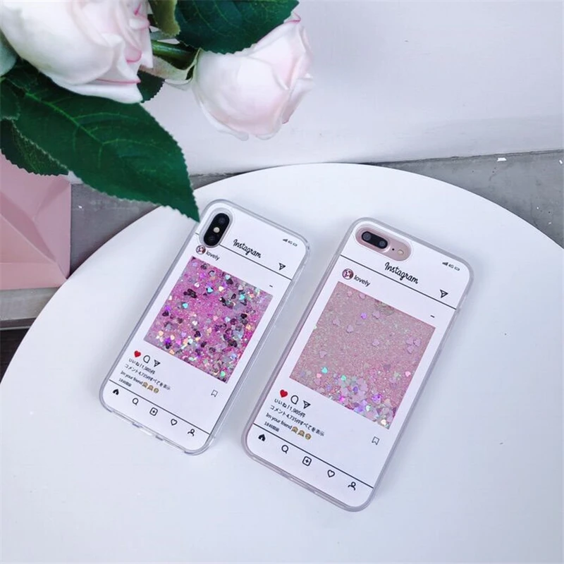 

For iPhone X 6 6S 7 8 Plus Case Fashion Girl Chat Page Coffee Cup Liquid Quicksand Silicone Cover For iPhone 8 Plus Phone Bag