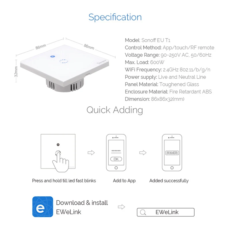 Sonoff T1 сенсорный Умный Переключатель ЕС WiFi и RF 86 Тип умный настенный сенсорный выключатель света дистанционное управление Умный дом Модуль Автоматизации